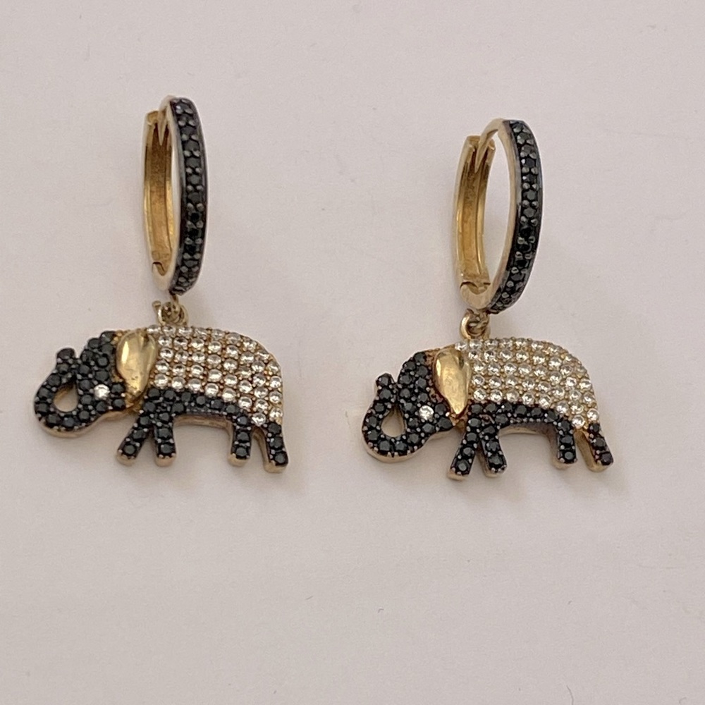 925 Sterling silver elephant hoops earrings cz 18k yellow gold plated - Picture 5 of 6